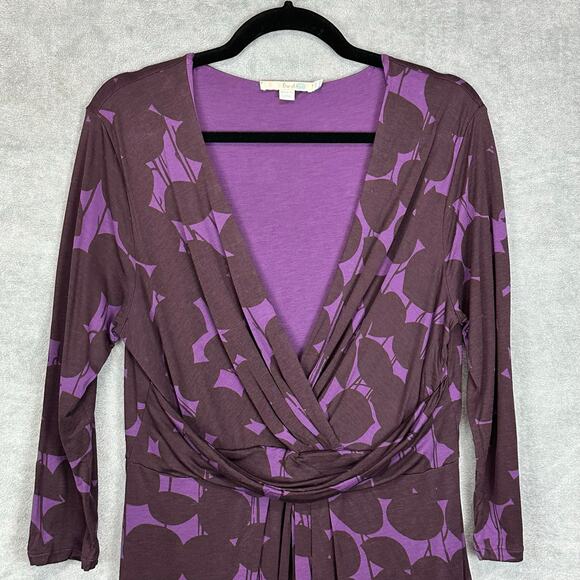 Boden Dress Womens 12R Purple Floral V Neck 3/4 Length Sleeve Midi Preppy Career - Picture 2 of 10